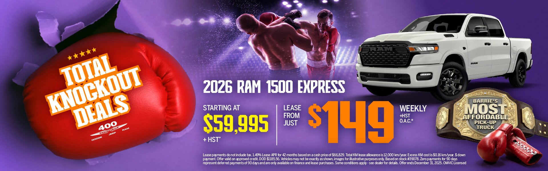 2026 Ram 1500 ExpressStarting At $59,995 + HST*Lease From Only $149 Weekly + HST O.A.C.*